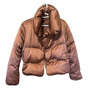 Theory Keilly Spritzer Goose Down Puffer Coat Jacket Medium Dusty Rose Metallic